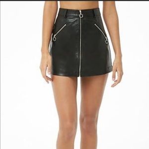 Forever 21 Black Leather Zip Up Skirt